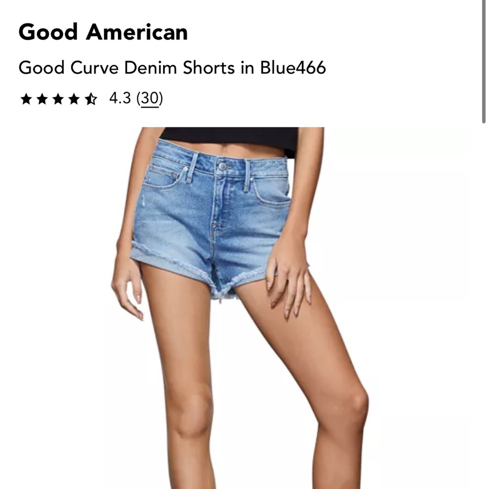 Good American Good Curve Shorts Blue Distressed High-Waisted - Picture 7 of 10